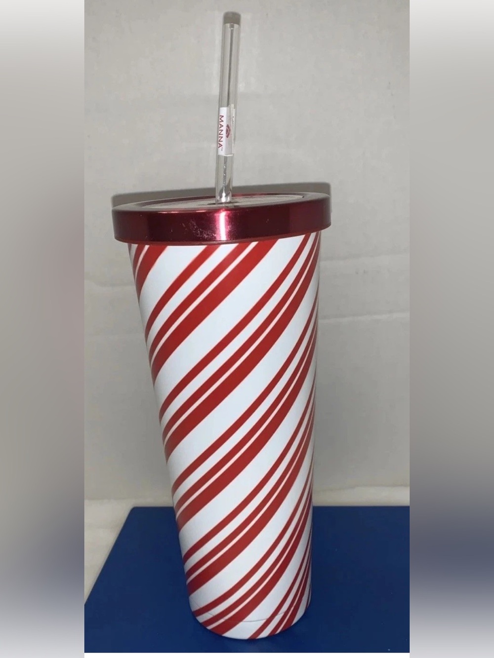 🎄 Manna Chilly Tumbler 24 oz Candy Cane Insulate Stainless Steel Straw Cup NWT